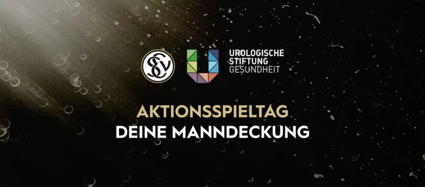 Aktionsspieltag Deine Manndeckung: Ein Bild mit den Logos des SV Werder Bremen und der Urologische Stiftung Gesundheit. Im Hintergrund ist ein Wasserbild mit Luftblasen zu sehen.