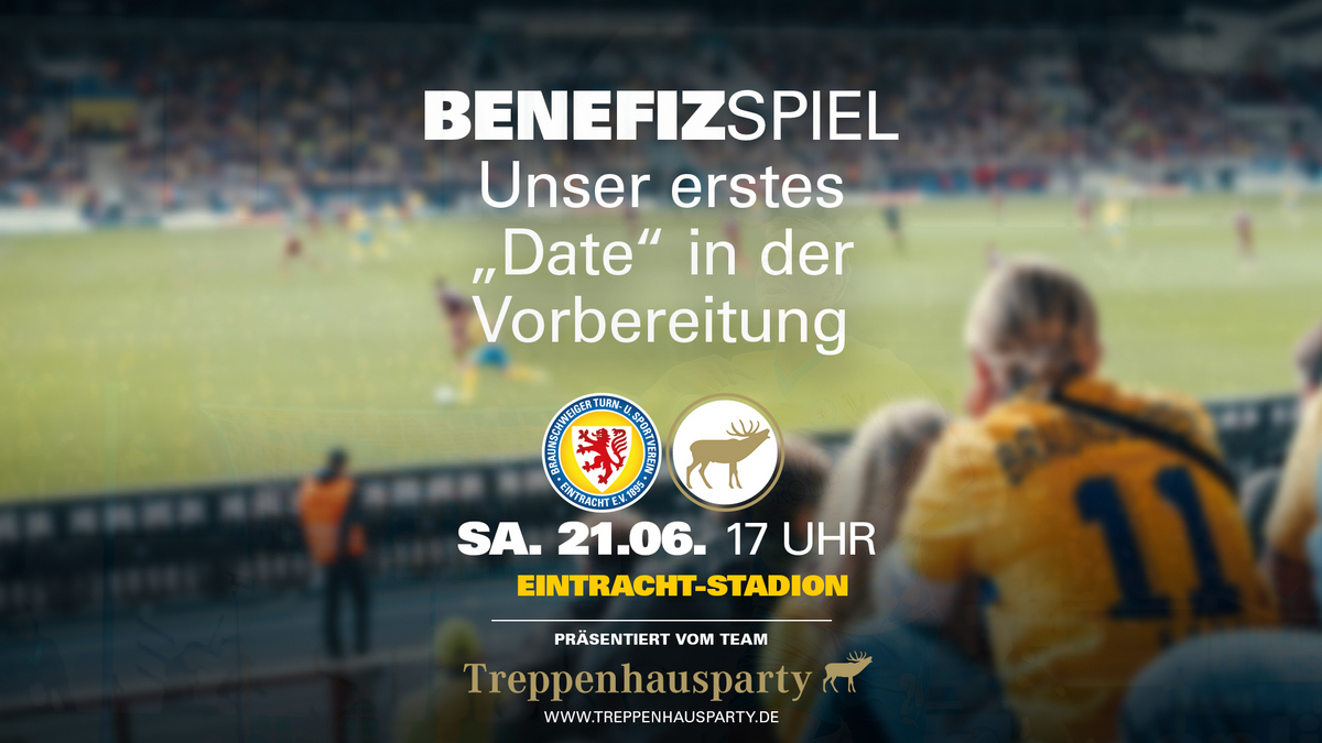 Ein Benefizspiel zwischen Eintracht Braunschweig und SC Preußen Münster im Eintracht-Stadion. Das Spiel findet am Samstag, den 21. Juni um 17 Uhr statt. Die Veranstaltung wird von der Treppenhausparty präsentiert.