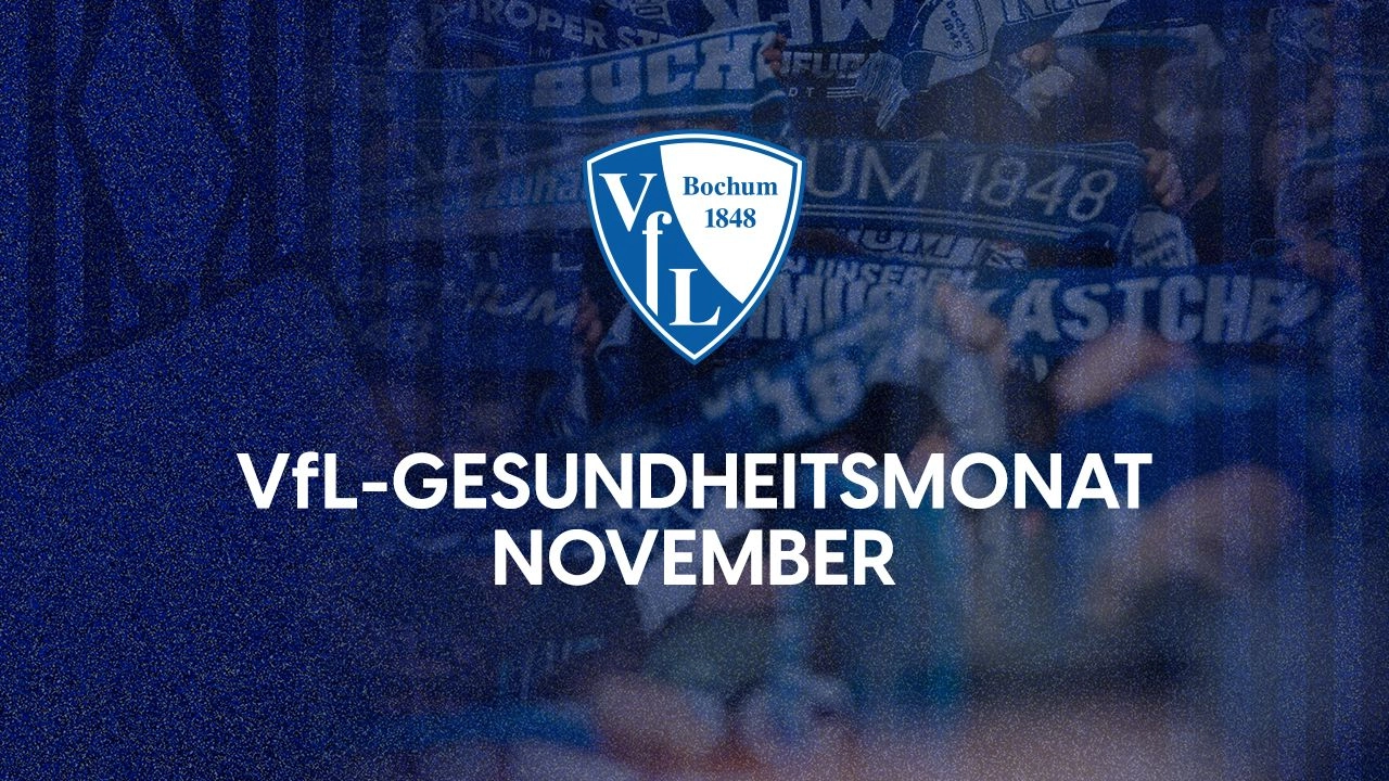VfL Bochum Logo auf blauem Hintergrund mit Text "VfL-GESUNDHEITSMONAT NOVEMBER" darunter.